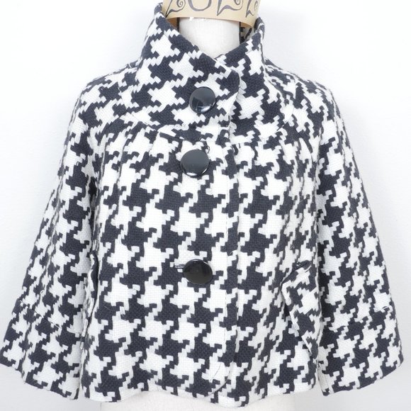 Peter Nygard Jackets & Blazers - Nygard Black White Houndstooth Design Retro Coat Wide Half Sleeve SZ 8 Jacket